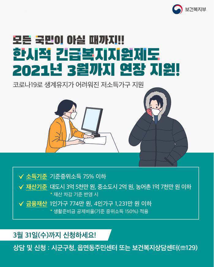 1.한시적 긴급복지지원제도가 3월까지 연장